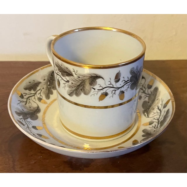Ceramic Antique 18th Century English George III Worcester Porcelain Coffee Can or Cup & Saucer Decorated With Oak Leaf Garland & Acorns For Sale - Image 7 of 10