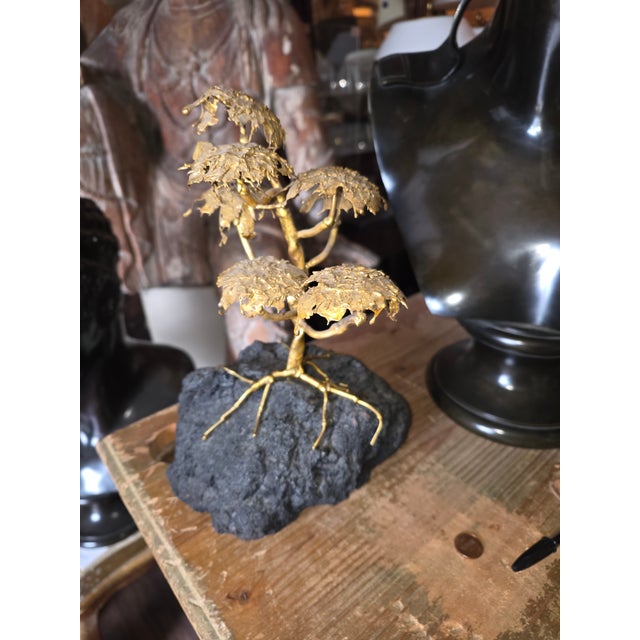 Black Mid Century Brutalist Bonsai Metal and Rock Sculpture For Sale - Image 8 of 10