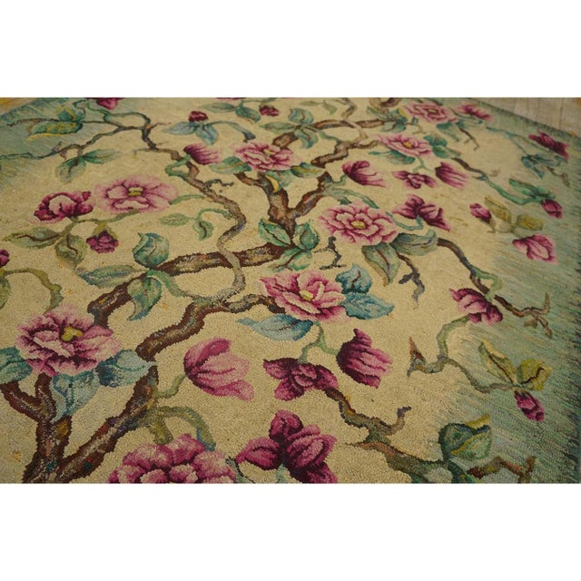 1930s Ivory Green Tree of Life Folk Art American Hooked Hallway Runner Rug For Sale - Image 9 of 9