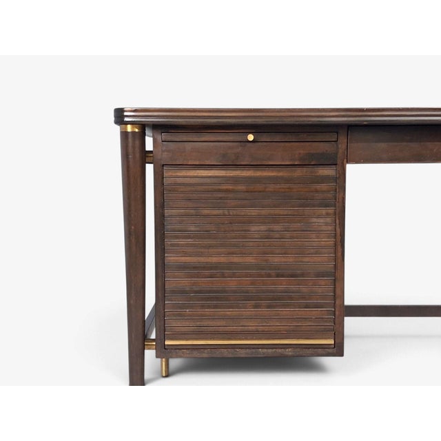 Brown John Widdicomb, American Modern, Tambour Writing Desk, Walnut, Brass, Usa, 1960s For Sale - Image 8 of 13