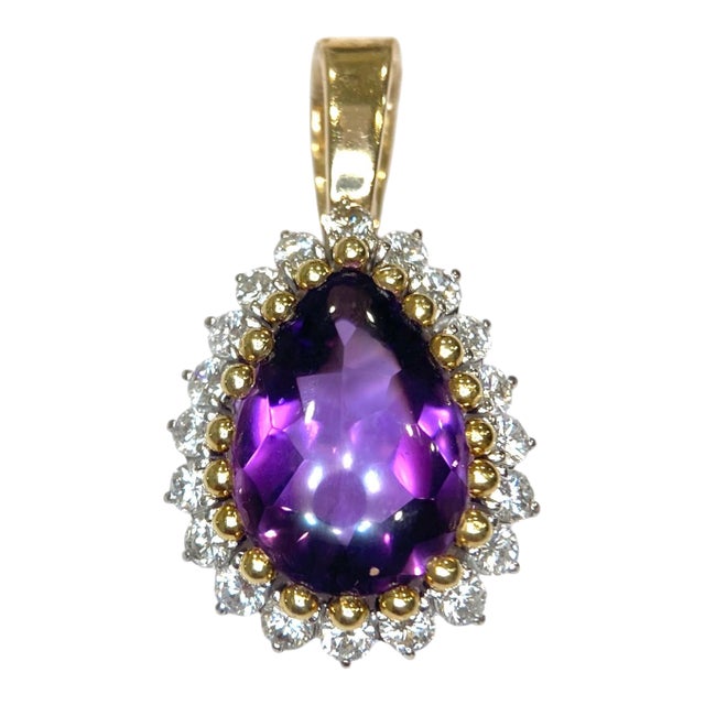 Vintage 14k Gold Amethyst & Diamond Pendant Enhancer For Sale