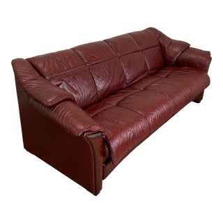 Ekornes Oslo Rosewood Trim Leather Sofa For Sale