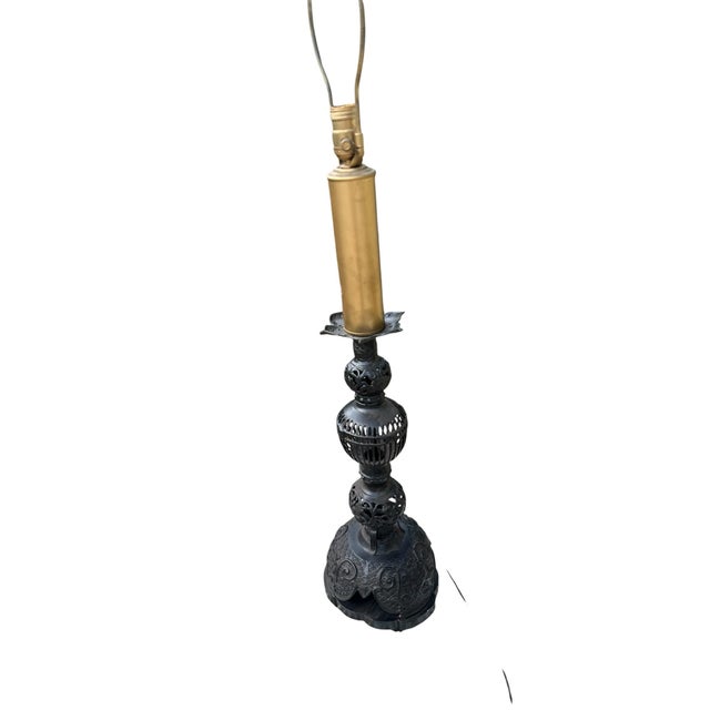 Traditional Vintage Victorian Japanese Hand Carved (Japonisme) Aesthetic Movement Lamp Tall For Sale - Image 3 of 11