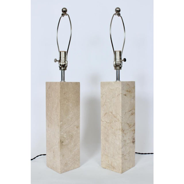George Kovacs Style Solid Beige Tone Travertine Table Lamps, 1970's - A Pair For Sale - Image 6 of 12