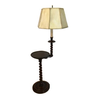Vintage Barley Twist Floor and Table Lamp With Original Rawhide Shade For Sale