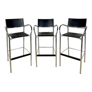 Vintage 1980s Carlo Bertoli Breeze Bar Stools With Perforated Black Seats by Segis - Set of 3