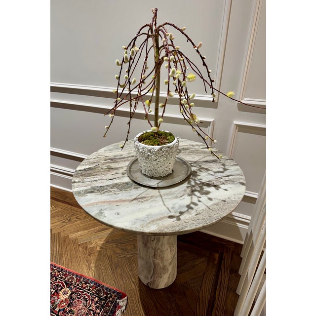 CB2 Babylon 30" Round Torrento Grey Marble Bistro Table For Sale - Image 4 of 5