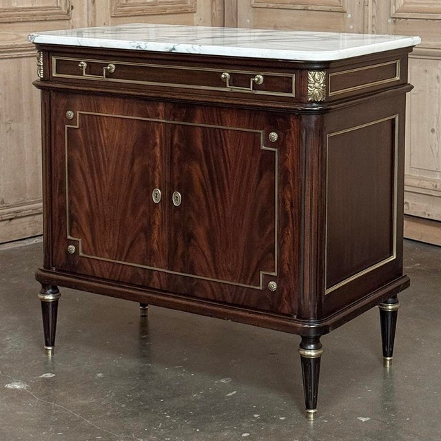 French Mahogany Louis XVI Style Two-Door Buffet With Carrara Marble Top For Sale - Image 4 of 18