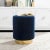 Velvet Ottoman With Brass Base in Navy For Sale - Image 4 of 5