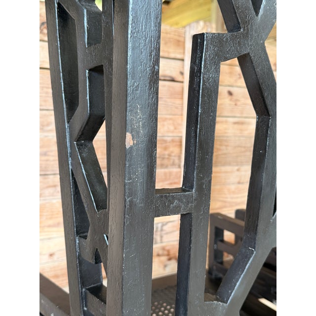 GuildMaster Chinoiserie Black Wood Geometric Fretwork High Back Armchairs – Pair For Sale - Image 9 of 12