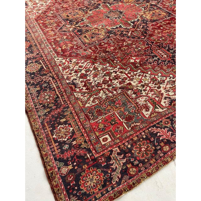 Teal Vintage Heriz Slate-Teal Rug 11.4 x 13.8 For Sale - Image 8 of 10