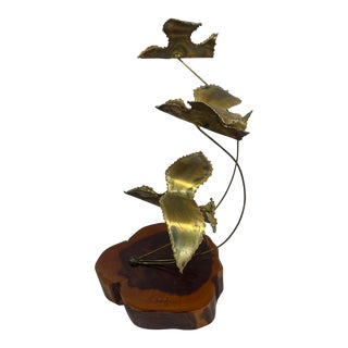 Vintage Brutalist Bird Sculpture on Wood Base - Signed For Sale