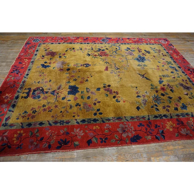1920s 1920s Saffron Yellow Floral Antique Chinese Art Deco Rug 8' 9" X11' 2" Knotted Wool Carpet For Sale - Image 5 of 9