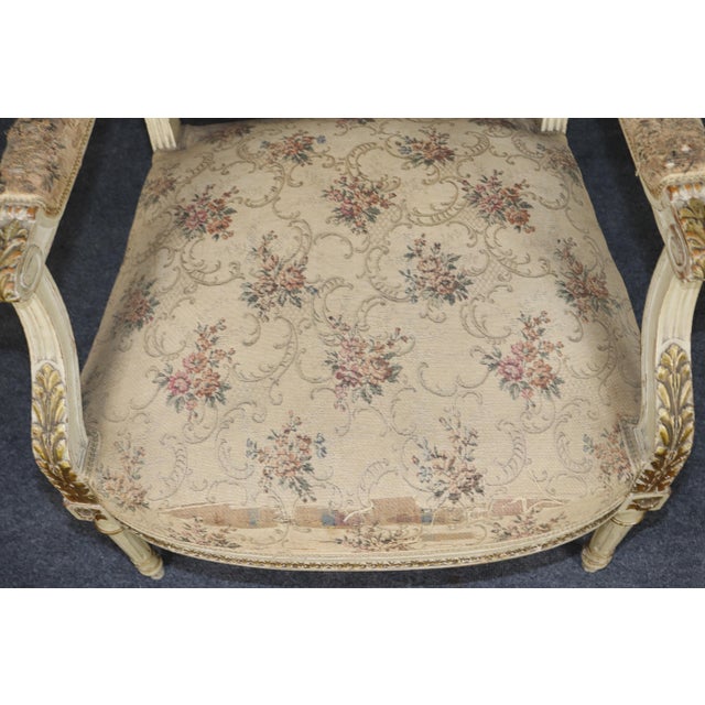 Pair French Louis XVI Style Parcel Gilt Armchairs For Sale - Image 9 of 11