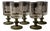 Vintage Etched Floral Clear Wine Glasses with Olive Green Stems, Set of 5 For Sale