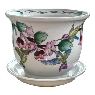 Chinoiserie Planter Hummingbirds & Water Tray For Sale