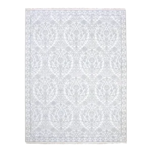 2010s Ivory, 100% Cotton, Agra With Mughal Flower Bouquet Design Hand Knotted, Oriental Rug