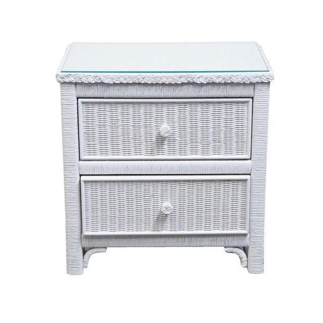 Shabby Chic Lexington / Henry Link Country Cottage Style 24" White Wicker Two Drawer Nightstand 477-621 For Sale - Image 3 of 14