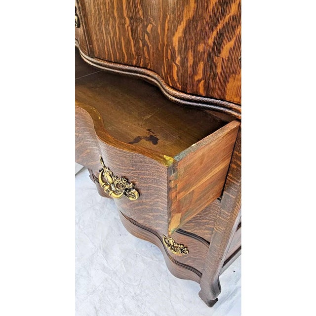 Vintage Victorian Tiger Oak Serpentine Highboy Dresser Chest Circa 1900's For Sale - Image 10 of 12