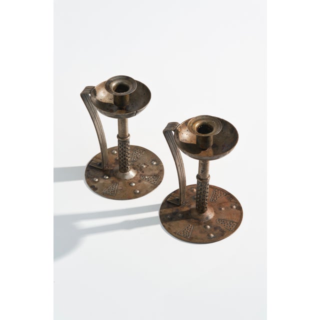 Antique Goberg Arts and Crafts Era Candlesticks by Hugo Berger For Sale - Image 9 of 10