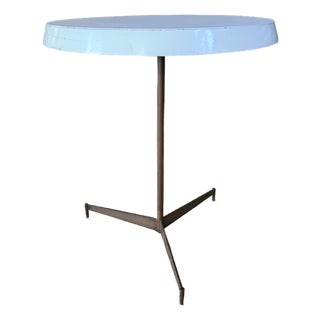 Mid-Century Modern Round Occasional Side Table With Iron Tripod Pedestal Base, Circa 1960s For Sale