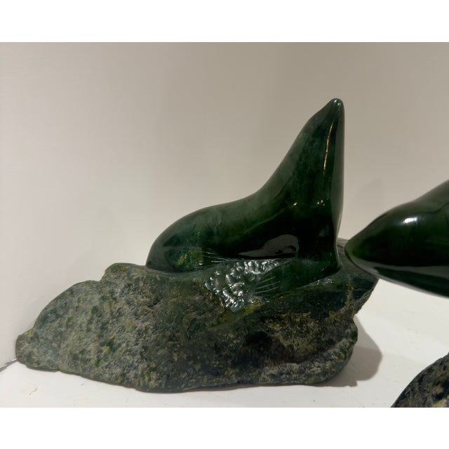 Pair 1980 Canadian Nephrite Jade Marine Sculptures, Signed S. Sandburg For Sale - Image 9 of 14