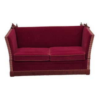 Danish 2-Seater Drop Arm Spanish Sofa in Red Furniture Velour, 1970s For Sale