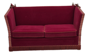 Danish 2-Seater Drop Arm Spanish Sofa in Red Furniture Velour, 1970s