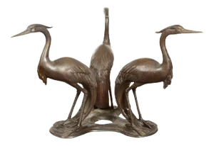 Vintage Lost Wax Cast Bronze Triple Heron Coffee Table Base with Dark Patina