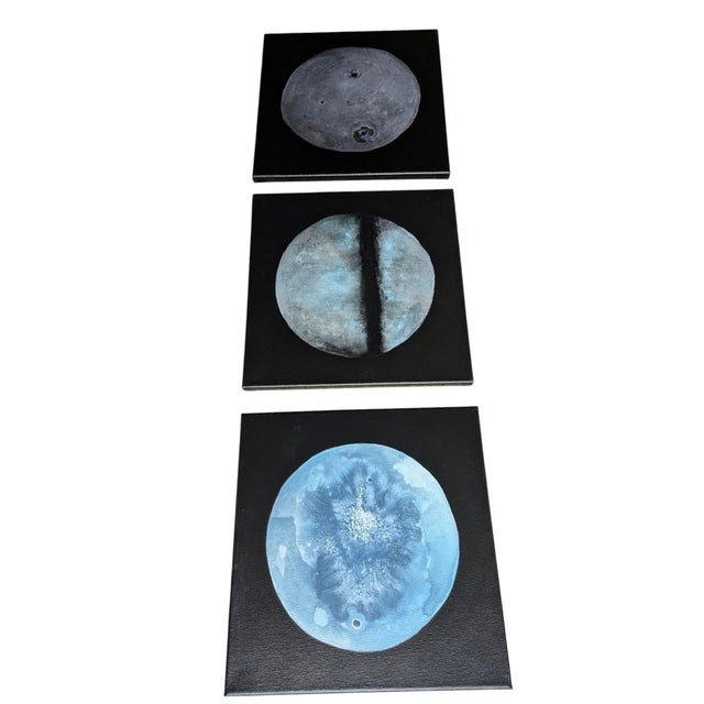Contemporary Original Planet Moon Triptych Paintings- Set of 3 For Sale In Charlotte - Image 6 of 12