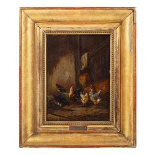 Moura Girão, Capoeira with Chickens, 1905, Oil Painting on Wood For Sale