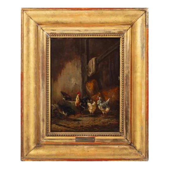 Moura Girão, Capoeira with Chickens, 1905, Oil Painting on Wood For Sale