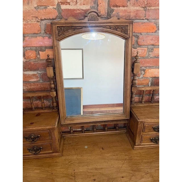 1880s Antique Mirrored Yellow Pine Ladies Dressing Table English For Sale - Image 4 of 8