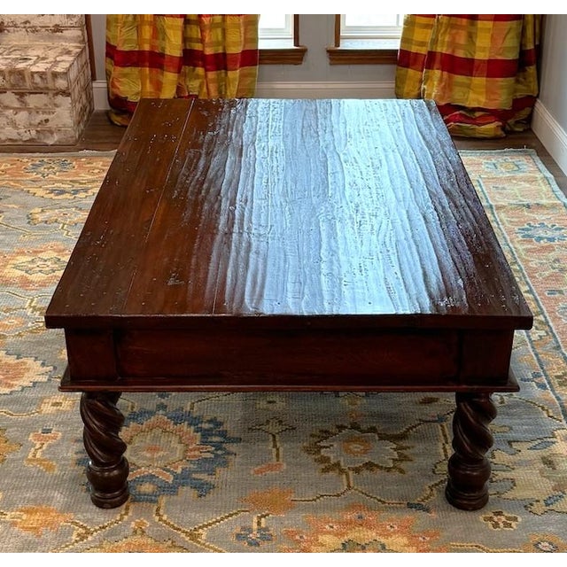 Mediterranean Spanish Revival Solid Wood Barley Twist Coffee Table 58" For Sale - Image 12 of 17