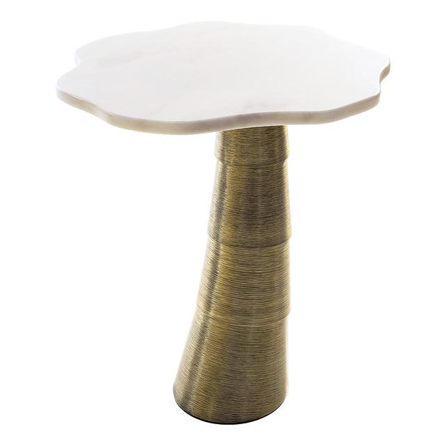 Palm Side Table in Estremoz Marble and Brass by InsidherLand For Sale