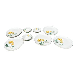 Vintage Yellow Flower Cottage Core Plate Set - Set of 17 For Sale