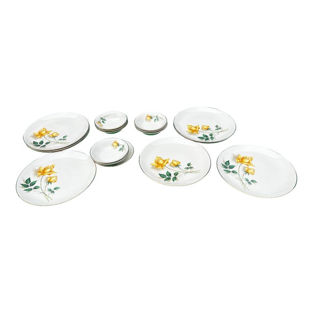 Vintage Yellow Flower Cottage Core Plate Set - Set of 17 For Sale