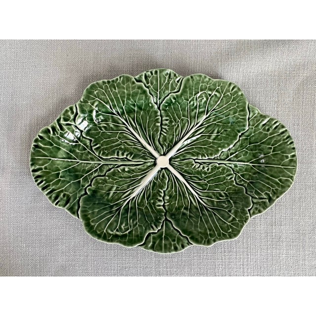 Bordallo Pinheiro Portugal Majolica Green and White 14.5” Cabbage Leaf Platter For Sale In Washington DC - Image 6 of 9