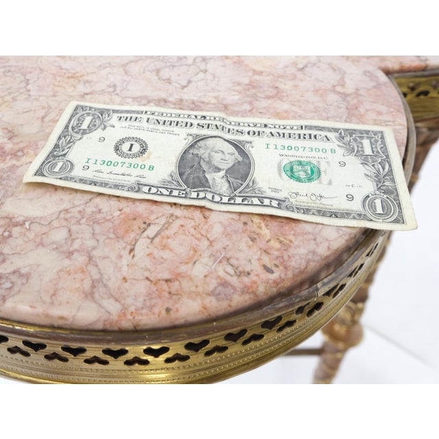 Exception Clover Shape Pink Marble Top Fluted Brass Legs Tall Pedestal Stand For Sale - Image 14 of 15