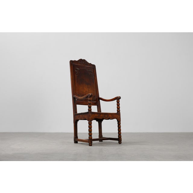 Antique Armchair in Hand Carved Oak, 1700s For Sale - Image 6 of 18