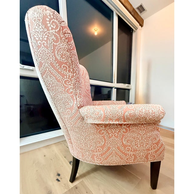 2010s Ethan Allen Pink & Cream Damask Upholstered Accent Chair For Sale - Image 5 of 7