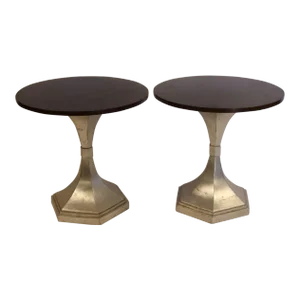 Christopher Guy Silvered Metal and Wood Top Accent Tables—A Pair