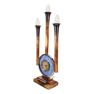 Art Deco Italian Glass and Marble Clock Lamp, 1930s For Sale
