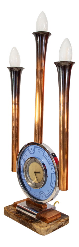 Art Deco Italian Glass and Marble Clock Lamp, 1930s