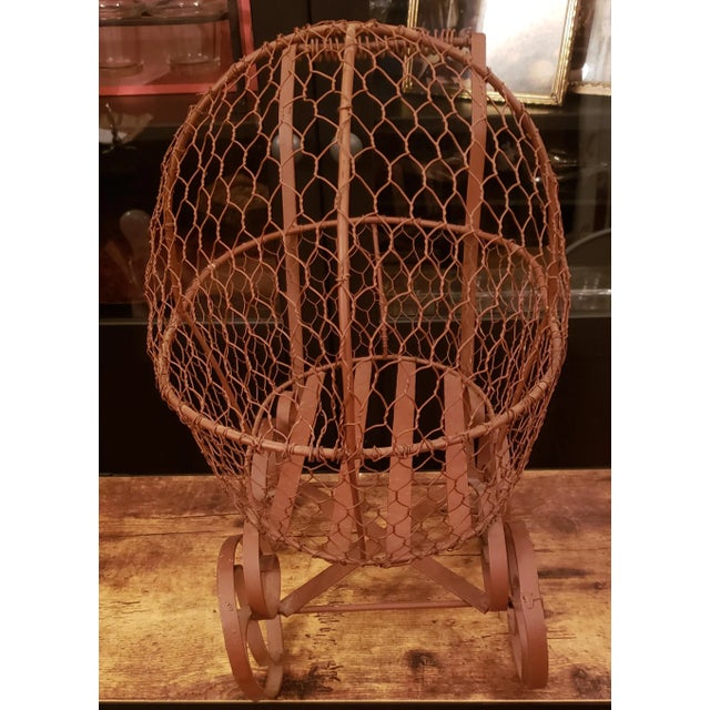 Vintage Metal Brown Buggy Planter With Chicken Wire and Iron Wheels For Sale In Saint Louis - Image 6 of 9