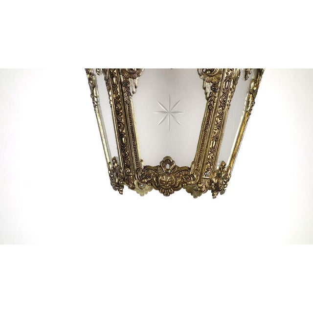 Metal Spanish Brass Ground Glass Lamp from Unbekannt, 1950s For Sale - Image 7 of 11