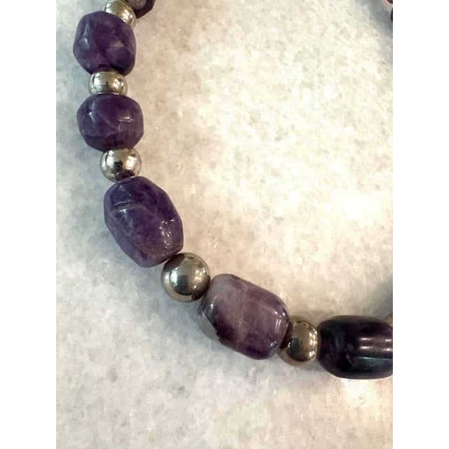 2020s 2020s Pre-Columbian Hand Carved Amethyst Beads With Silver Spacers Restrung Necklace For Sale - Image 5 of 6