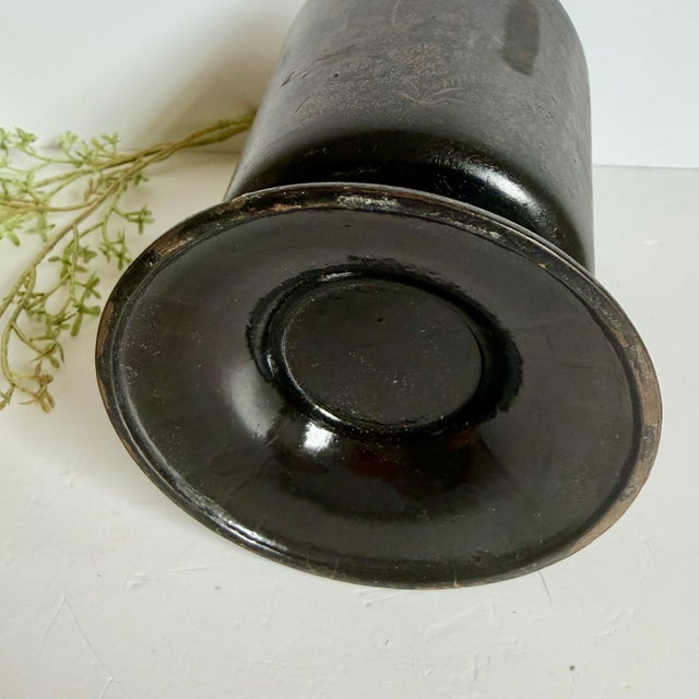 Antique Japanese lacquerware or papier-mâché cup, possibly dating to the early 20th century. It features a hand-painted...