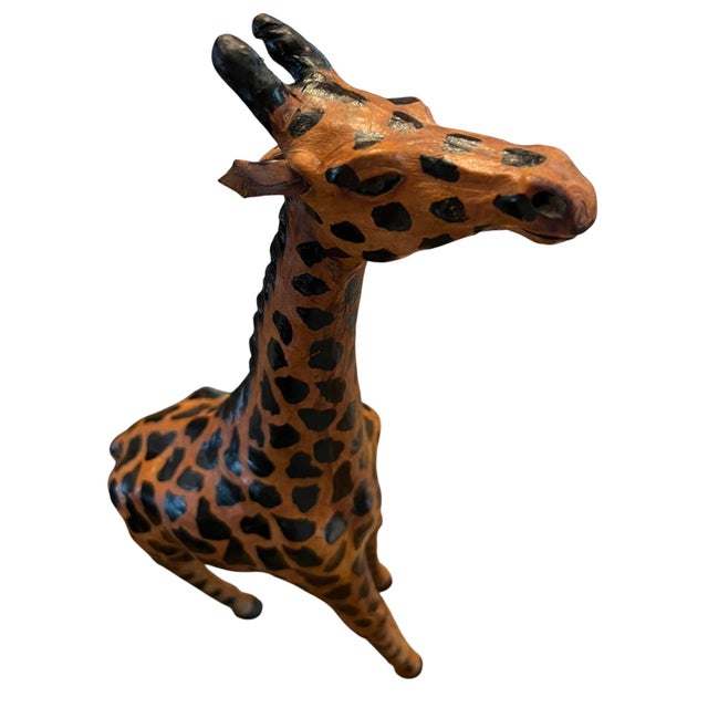 African Vintage Leather Wrapped African Giraffe Figurine 18” Tall. For Sale - Image 3 of 10