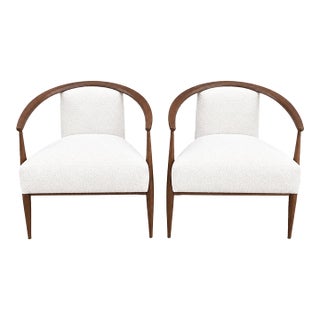 Mid Century Modern Pair of Lounge Chairs. Cream Boucle- Pair For Sale